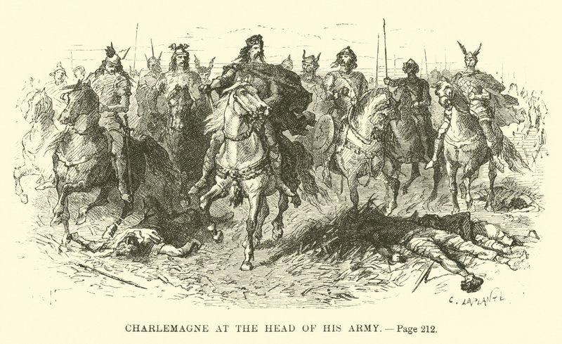Carlomagno al frente de su ejército de French School