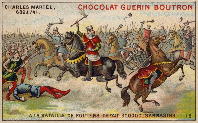 Carlos Martel derrotando a un ejército de 300,000 sarracenos en la Batalla de Poitiers, 732 de French School