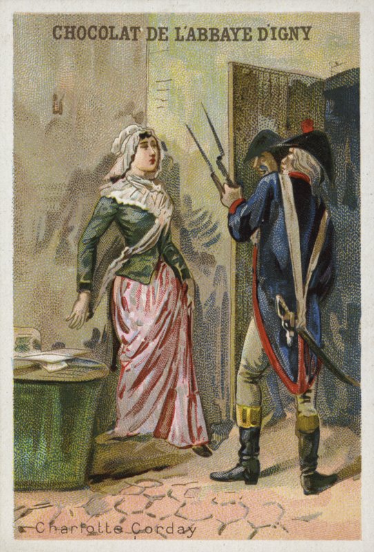 Charlotte Corday, asesina del líder jacobino revolucionario francés Jean-Paul Marat de French School