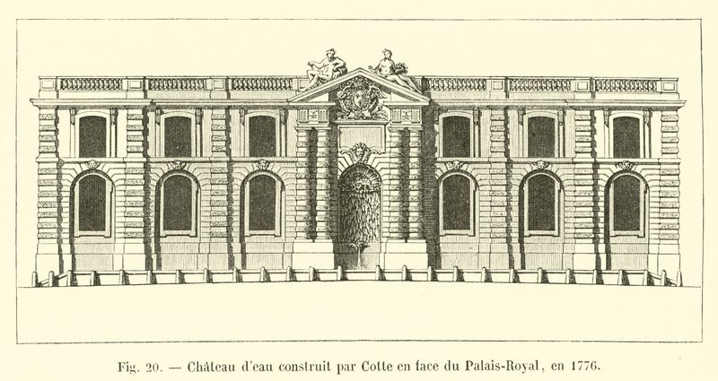 Castillo de agua construido por Cotte frente al Palais-Royal, en 1776 de French School