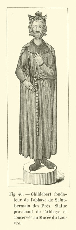 Childeberto, fundador de la abadía de Saint-Germain des Prés, estatua proveniente de la Abadía y conservada en el Museo del Louvre de French School