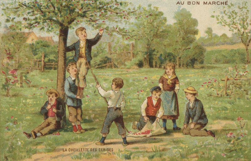 Niños recogiendo cerezas de French School