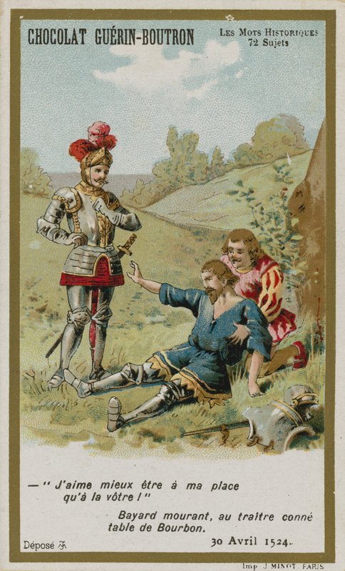Tarjeta comercial de Chocolat Guerin-Boutron, serie Palabras Históricas de French School