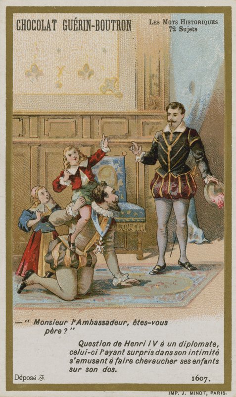 Tarjeta comercial de Chocolat Guerin-Boutron, serie Palabras Históricas de French School