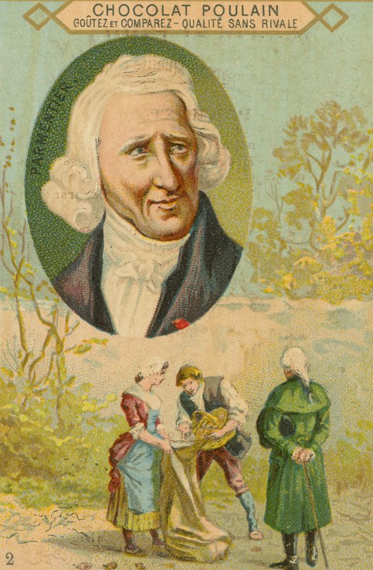 Tarjeta comercial de Chocolat Poulain, Antoine-Augustin Parmentier de French School