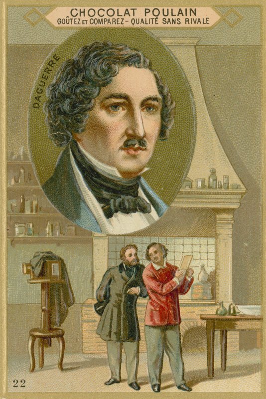 Tarjeta comercial de Chocolat Poulain, Louis Daguerre de French School