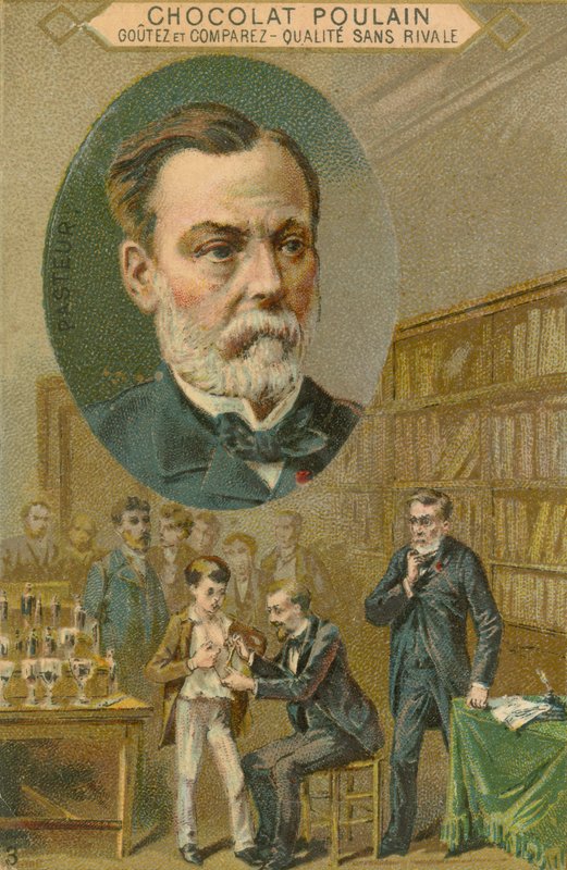 Tarjeta comercial de Chocolat Poulain, Louis Pasteur de French School