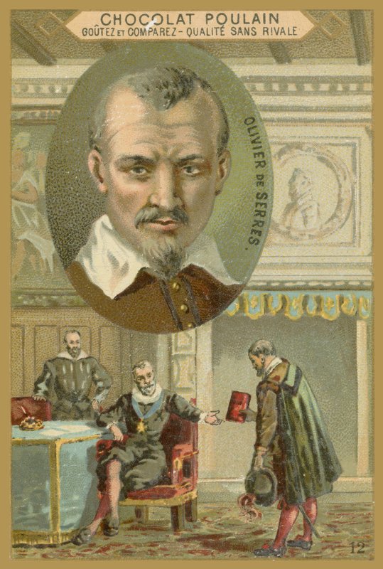 Tarjeta comercial de Chocolat Poulain, Olivier de Serres de French School