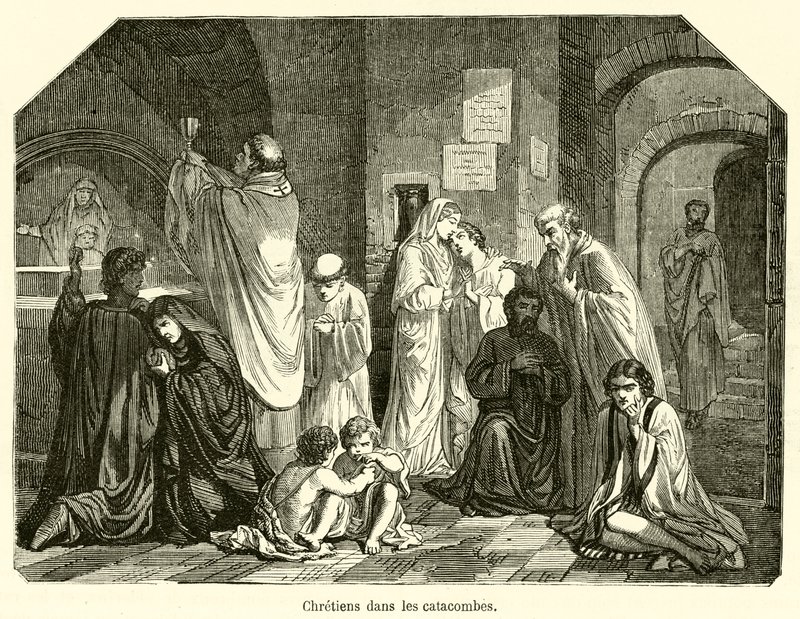 Cristianos en las catacumbas de French School