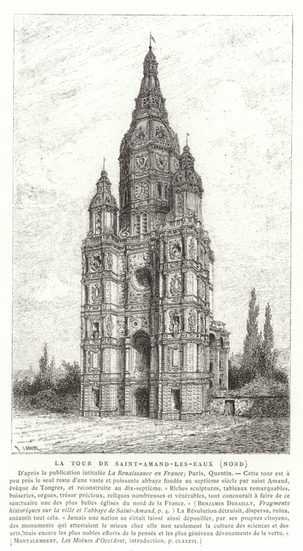 Torre de la iglesia de la Abadía de Saint-Amand-les-Eaux, Francia de French School