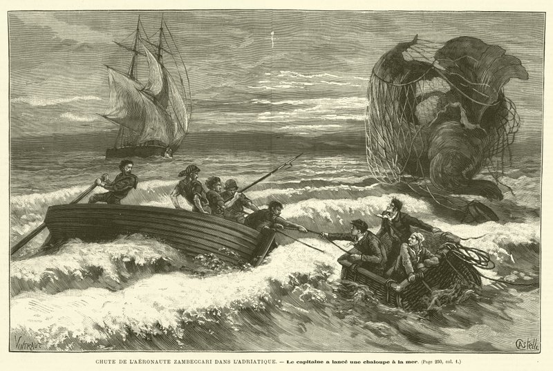 Caída del aeronauta Zambeccari en el Adriático de French School
