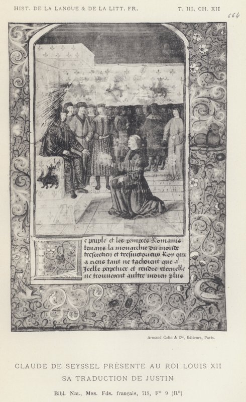 Claude De Seyssel presenta al rey Luis XII su traducción de Justin de French School