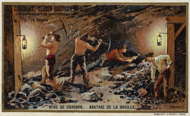 Mina de carbón. Extrayendo carbón en la cara del carbón de French School