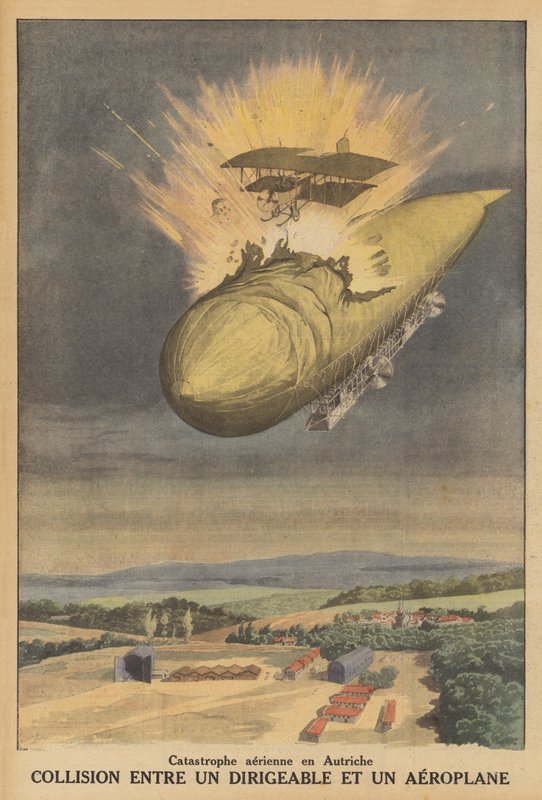 Colisión entre un dirigible y un aeroplano en Austria de French School