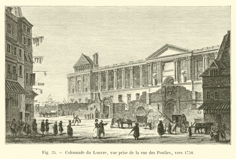 Columnata del Louvre, vista desde la calle des Poulies, hacia 1758 de French School