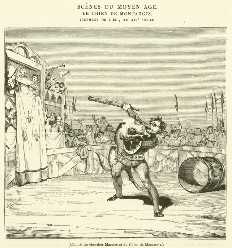 Combate del caballero Macaire y el perro de Montargis de French School