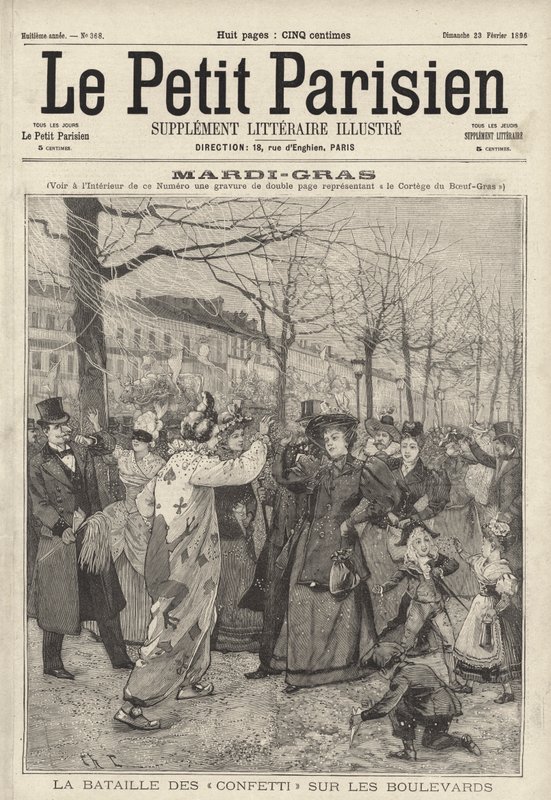 Batalla de confeti en los bulevares de París en Mardi Gras de French School