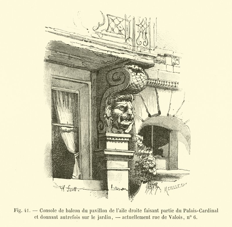 Consola de balcón del pabellón del ala derecha que forma parte del Palais-Cardinal y que daba al jardín, actualmente calle de Valois, no 6 de French School