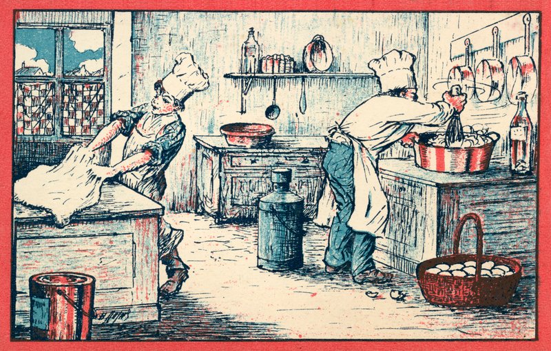 Cocineros trabajando en una cocina de French School