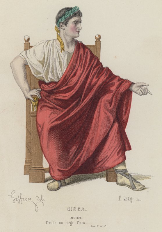 Corneille, Cinna, Acto V, Escena I (grabado coloreado) de French School