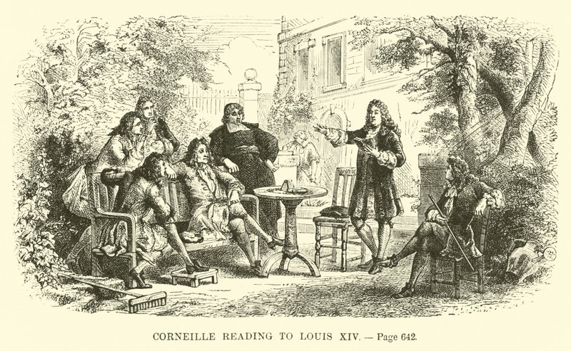 Corneille leyendo a Luis XIV de French School