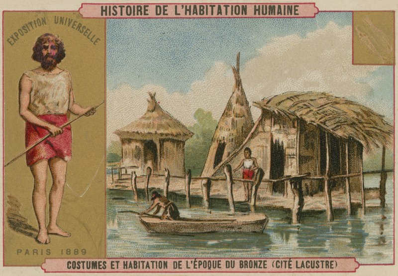 Traje y viviendas lacustres de la Edad de Bronce de French School