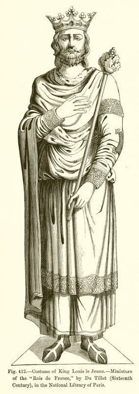 Traje del rey Luis el Joven, miniatura de los Reyes de Francia, por Du Tillet, siglo XVI, en la Biblioteca Nacional de París de French School