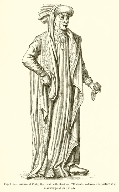 Traje de Felipe el Bueno, con capucha y escarapela de French School