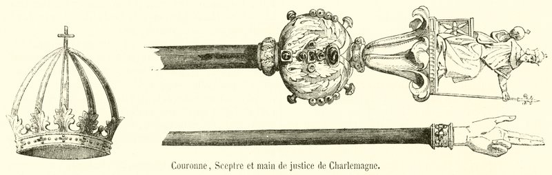 Corona, Cetro y mano de justicia de Carlomagno de French School