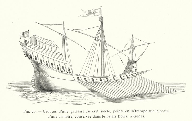Boceto de una galeaza del siglo XVI, pintada al temple en la puerta de un armario, conservada en el palacio Doria, en Génova de French School