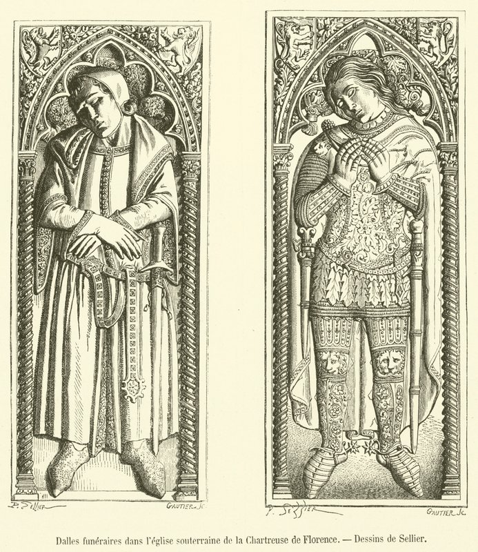Lápidas funerarias en la iglesia subterránea de la Cartuja de Florencia de French School