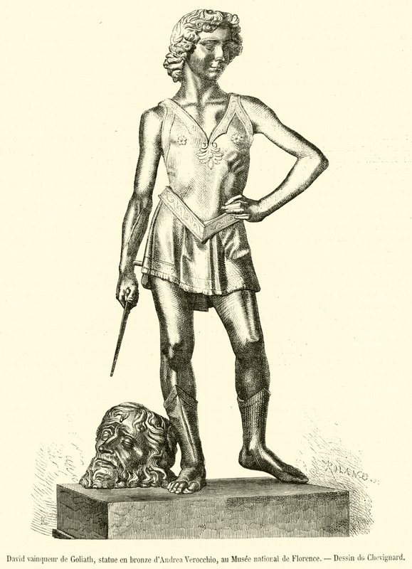David vencedor de Goliat, estatua de bronce de Andrea Verrocchio, en el Museo Nacional de Florencia de French School