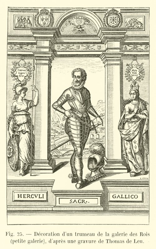 Decoración de un trumeau de la galería de los Reyes, pequeña galería, según un grabado de Thomas de Leu de French School
