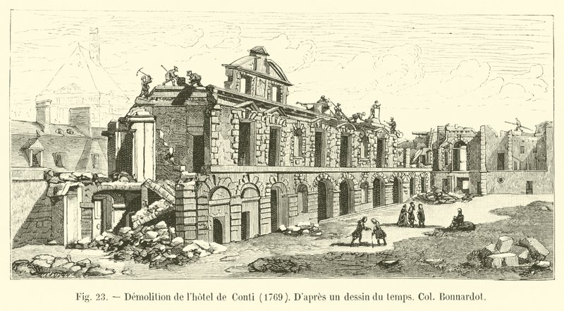 Demolición del hotel de Conti, 1769, según un dibujo de la época, Col Bonnardot de French School