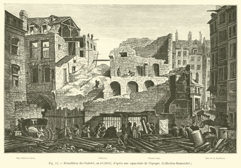 Demolición del Châtelet, año 10, 1802; según una aguafuerte de la época, colección Bonnardot de French School