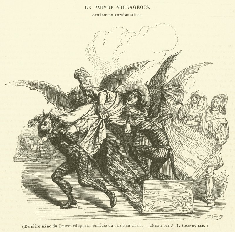 Última escena del Pobre aldeano, comedia del siglo XVI de French School