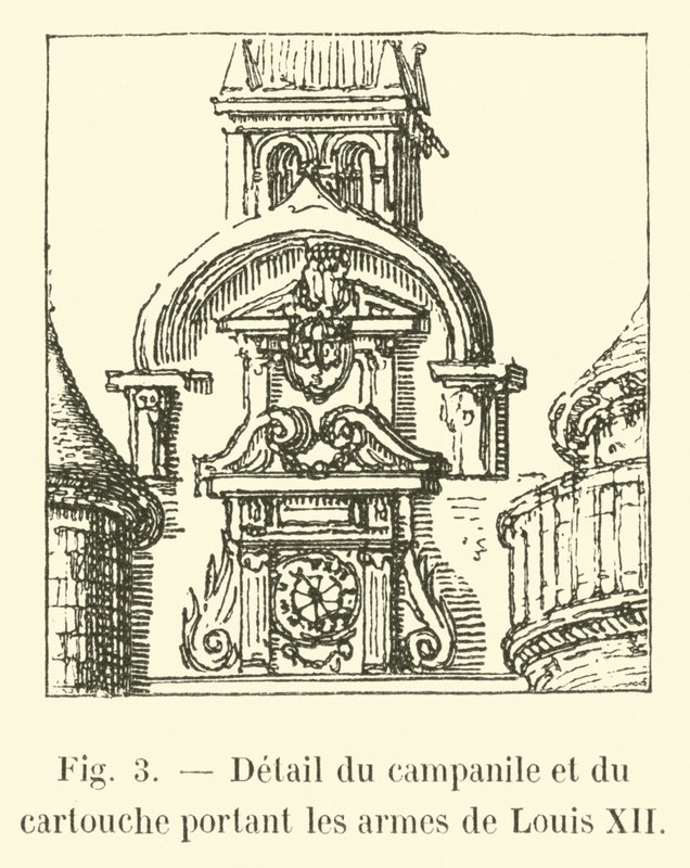 Detalle del campanario y del cartucho con las armas de Luis XII de French School