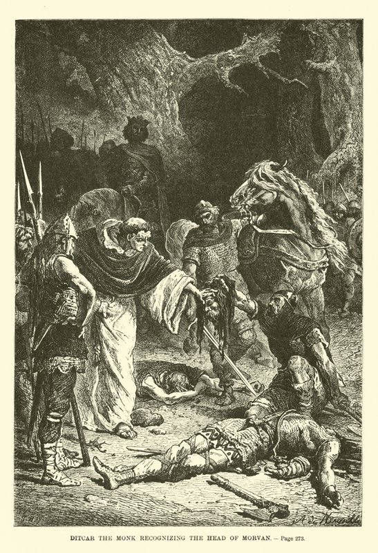 Ditcar el Monje reconociendo la cabeza de Morvan de French School