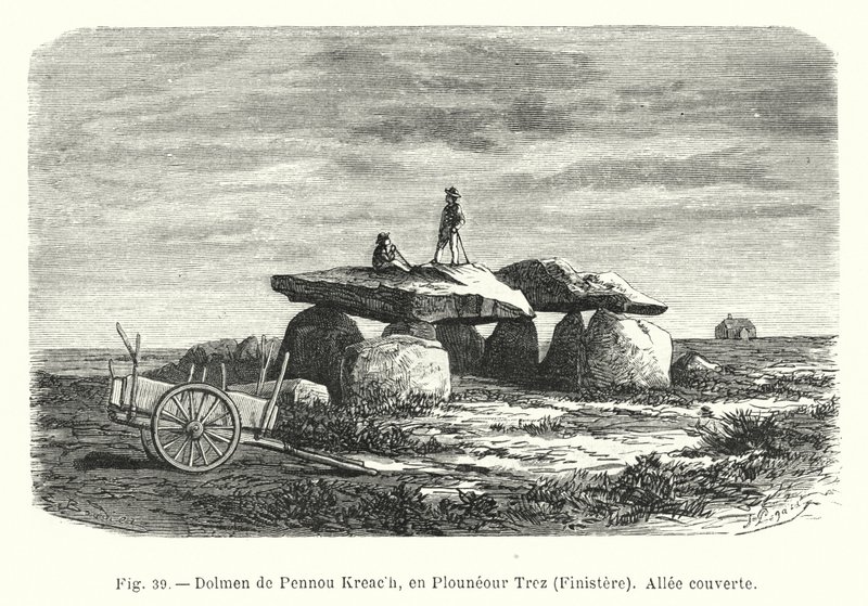 Dolmen de Pennou Kreach, en Plouneour Trez, Finisterre, Allee Couverte de French School