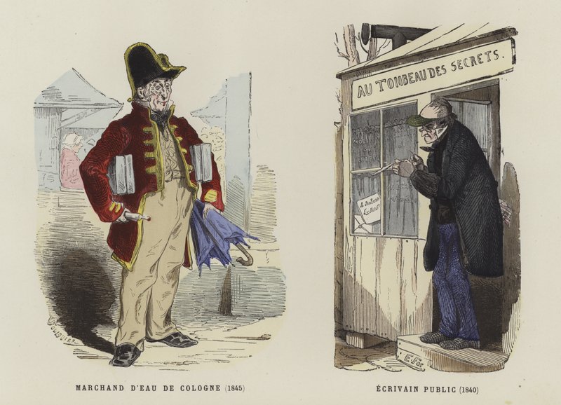 Vendedor de Eau de Cologne, 1845, y escritor público, 1840 de French School
