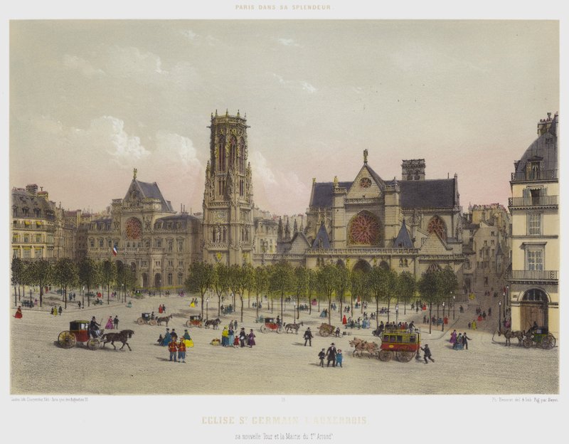 Iglesia de San Germán de Auxerre, su nueva torre y el Ayuntamiento del 1er Distrito de French School