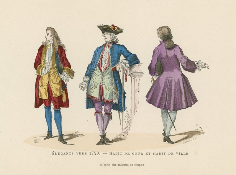 Modas elegantes de hombres franceses, c1729 de French School