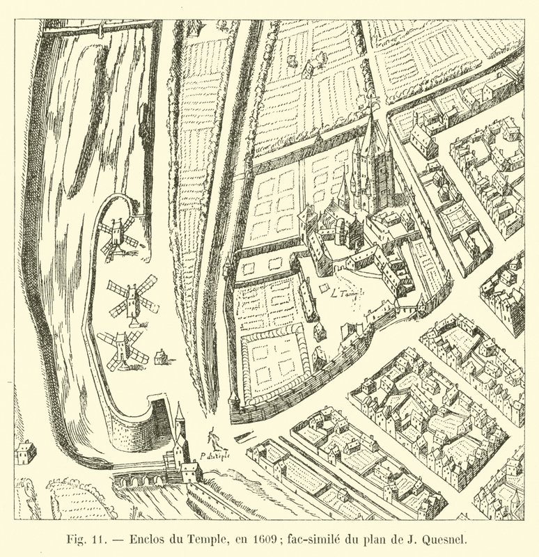 Enclos du Temple, en 1609; facsímil del plano de J. Quesnel de French School