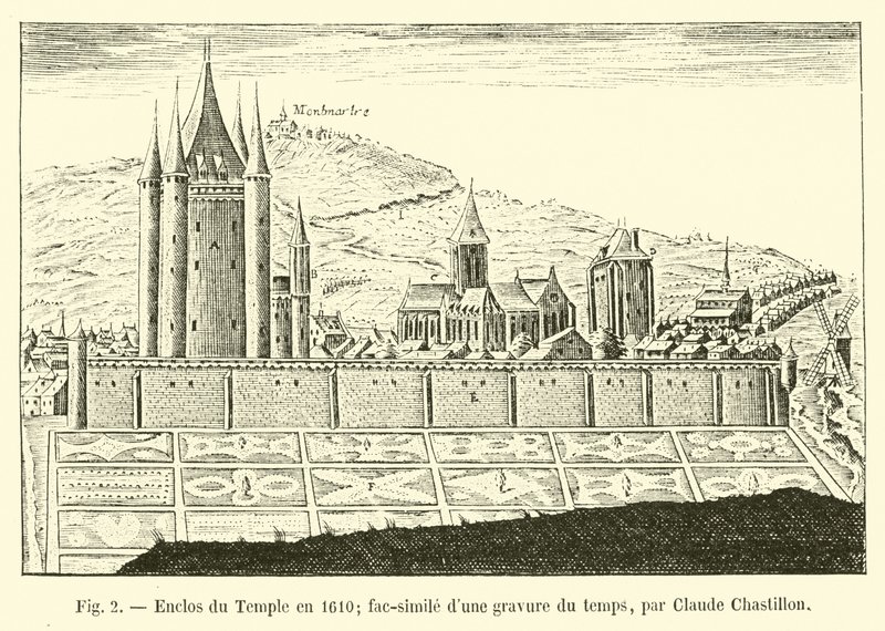 Enclos du Temple en 1610; facsímil de un grabado de la época, por Claude Chastillon de French School