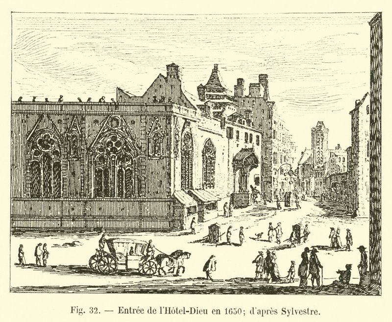 Entrada del Hôtel-Dieu en 1650; según Sylvestre de French School