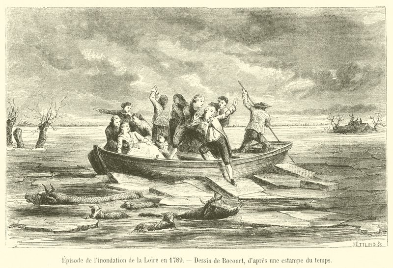 Episodio de la inundación del Loira en 1789 de French School