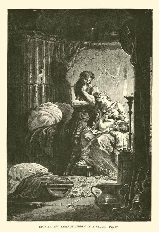 Eponina y Sabino escondidos en una bóveda de French School