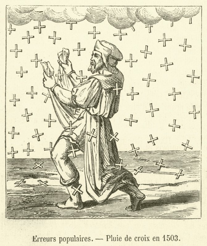 Errores populares, Lluvia de cruces en 1503 (grabado) de French School