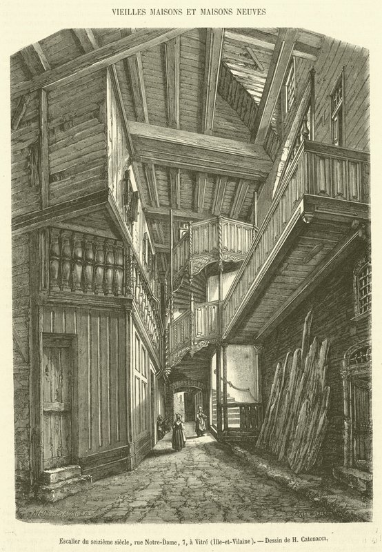 Escalera del siglo XVI, calle Notre-Dame, 7, en Vitré, Ille-et-Vilaine de French School