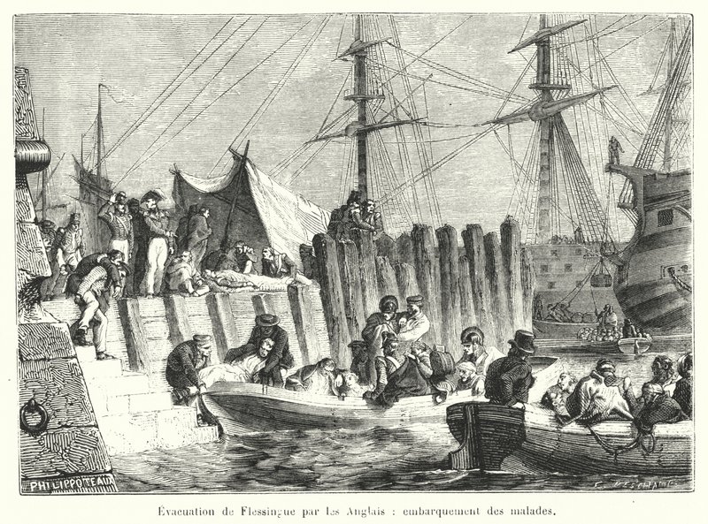 Evacuación de Flessingue por los ingleses, embarque de los enfermos de French School